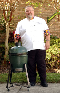Dr. BBQ--aka Ray Lampe, BGE spokeschef, poses with his Egg.