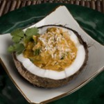 Spiced-Up-Chicken-in-Coconut-Shells-with-Mango-Cream
