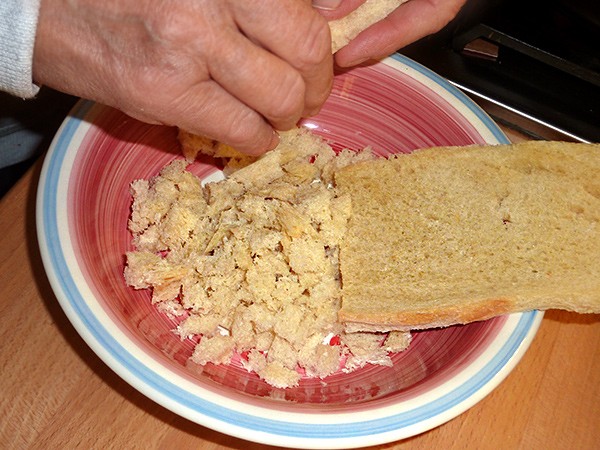 crumbling white bread