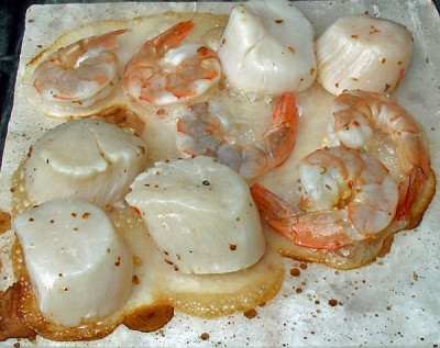 salt block shrimp and scallops