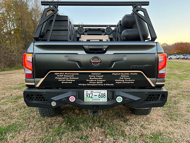 pegleg porker nissan titan bbq truck rear view