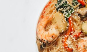 shrimp noodle salad on plate